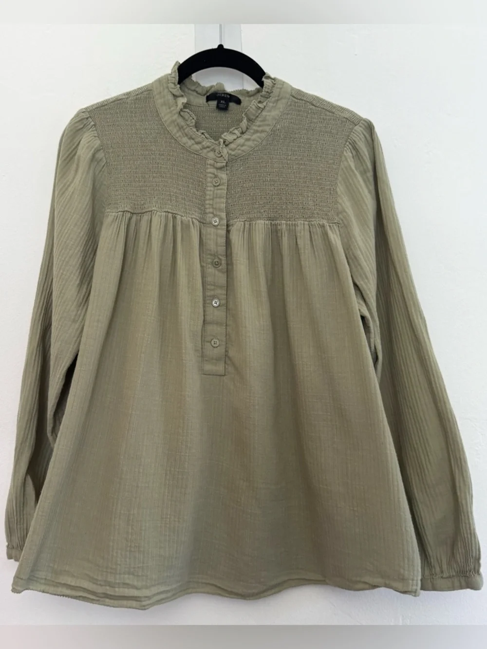 J. Crew Long-Sleeve Soft Gauze Garden Top in Faded Pistachio Green 100% Cotton